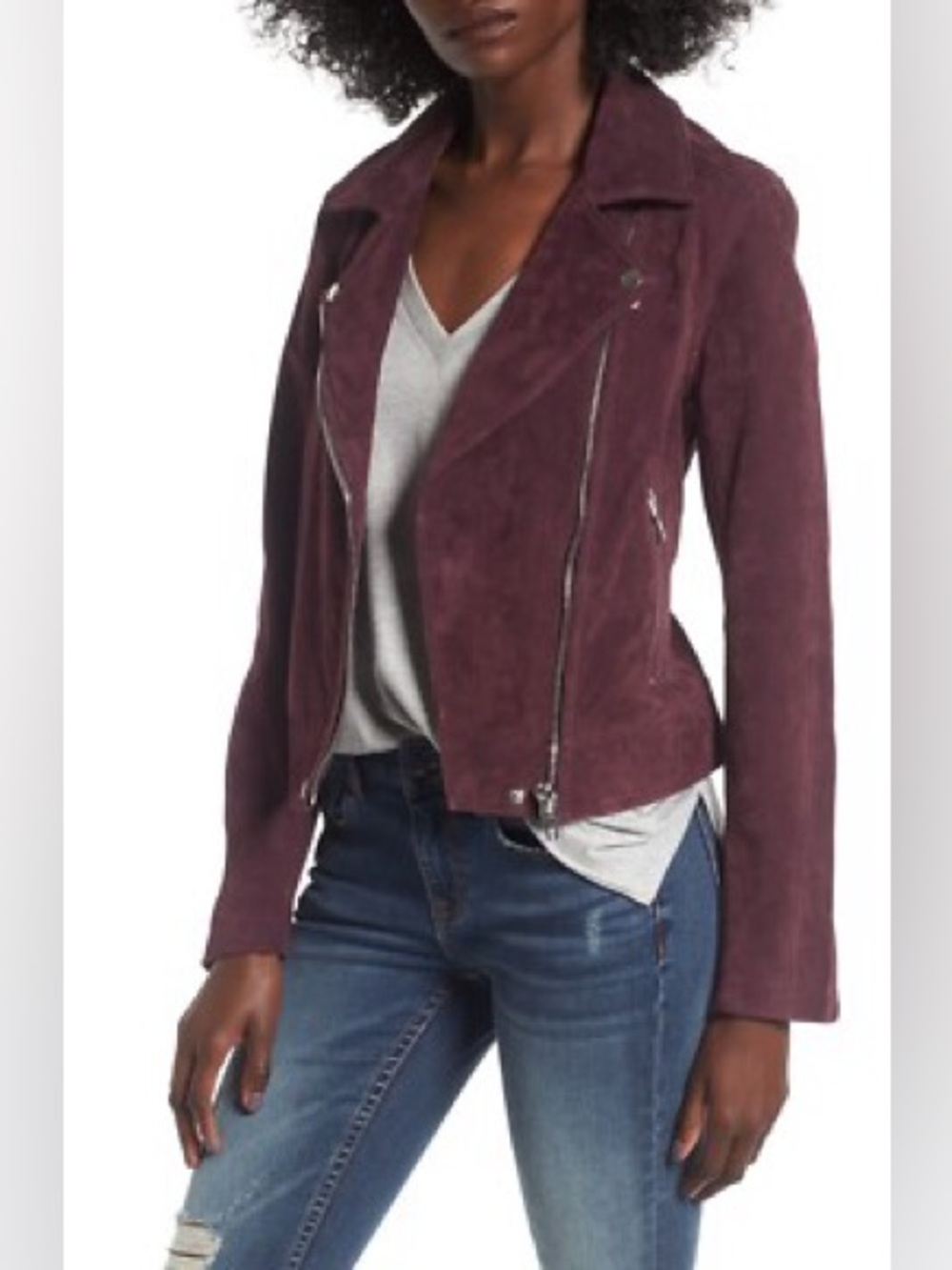 BLANK NYC No Limit Suede Moto Jacket in Burgundy, Size Small